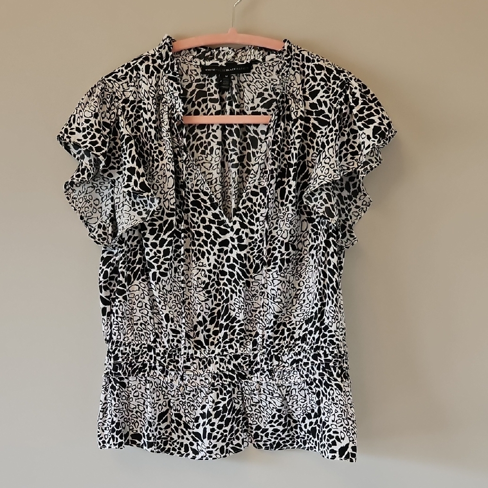 White House Black Market Black and White Patterned Blouse